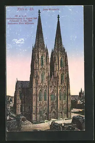 AK Köln a. Rhein, Dom, Blick auf die Kirchtürme auf der Westseite