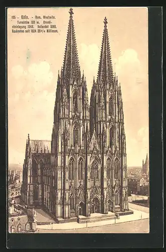 AK Köln a. Rhein, Dom, Westseite, die Kirchtürme mit dem Hauptportal