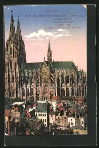 AK Köln a. Rhein, Dom, Blick vom Rathausturm auf die Südseite des Doms