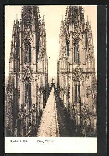 AK Köln a. Rhein, Dom, auf dem Kirchendach mit den Türmen
