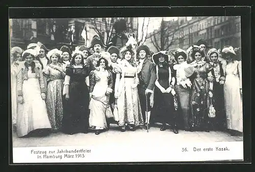 AK Hamburg, Festzug zur Jahrhundertfeier März 1913, Volksfest, 36. der erste Kosak zwischen Frauen