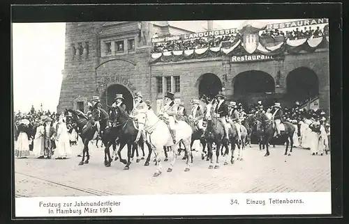 AK Hamburg, Festzug zur Jahrhundertfeier März 1913, Volksfest, 34. Einzug Tettenborns, auf Pferden auf dem Platz