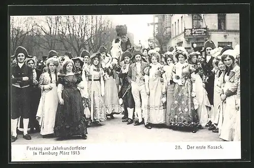 AK Hamburg, Festzug zur Jahrhundertfeier März 1913, Volksfest, 28. der erste Kosak, eingerahmt von Frauen