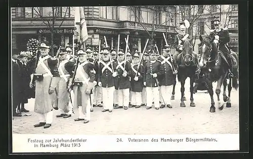AK Hamburg, Festzug zur Jahrhundertfeier März 1913, Volksfest, 24. Veteranen des Hamburger Bürgermilitärs mit Gewehren