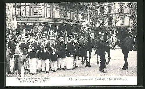 AK Hamburg, Festzug zur Jahrhundertfeier März 1913, Volksfest, 20. Veteranen des Hamburger Bürgermilitärs, uniformiert