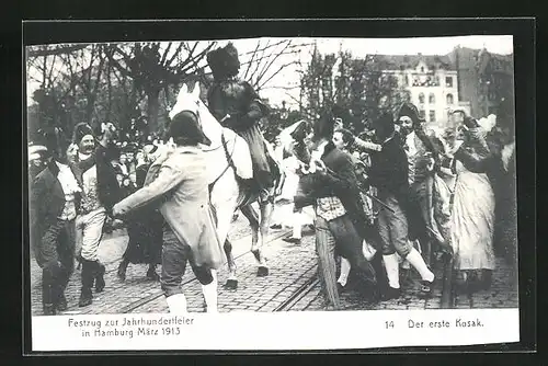AK Hamburg, Festzug zur Jahrhundertfeier März 1913, Volksfest, 14. der erste Kosak wird bejubelt