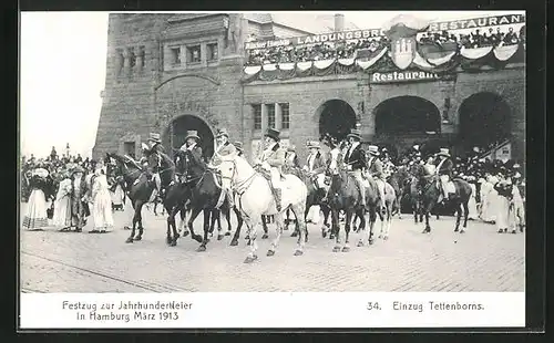 AK Hamburg, Festzug zur Jahrhundertfeier März 1913, Volksfest, 34. Einzug Tettenborns, auf Pferden vor Publikum