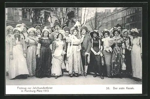 AK Hamburg, Festzug zur Jahrhundertfeier März 1913, Volksfest, 36. erster Kosak zu Pferd, Damen in festlichen Kleidern