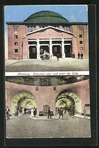 AK Hamburg-St. Pauli, Elbtunnel, Kuppel über den Einfahrten