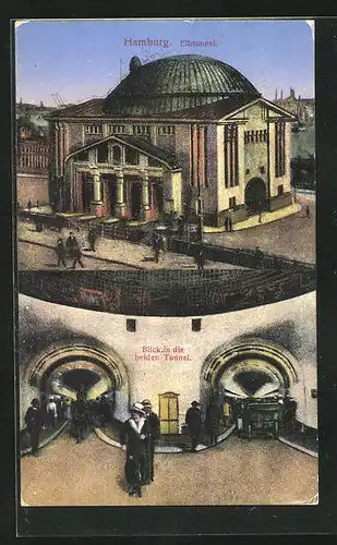AK Hamburg-St. Pauli, Elbtunnel, die vier Einfahrten, Blick in den Tunnel