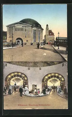 AK Hamburg-St. Pauli, Elbtunnel, auf dem Platz vor der Tunneleinfahrt, Blick in den Tunnel Hamburg-Steinwärder