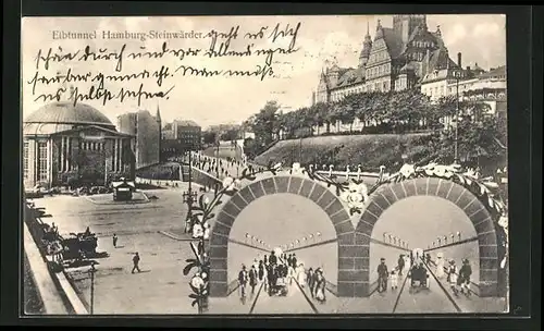 AK Hamburg-St. Pauli, Elbtunnel, Steinwärder, Blick in die Tunnel, die Kuppel
