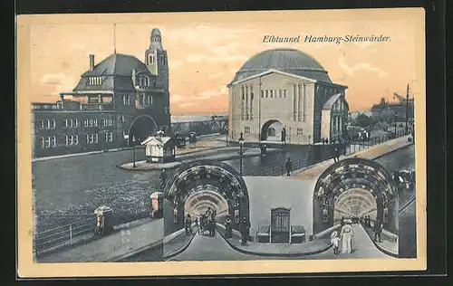 AK Hamburg-St. Pauli, Elbtunnel, Steinwärder, Blick in die Tunnel