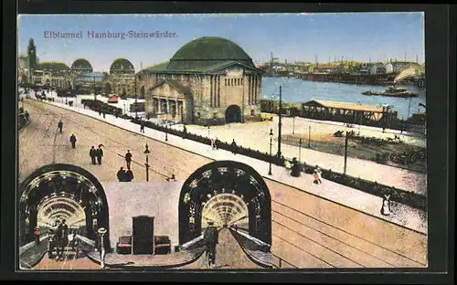 AK Hamburg-St. Pauli, Elbtunnel, Steinwärder, auf der Strasse vor der Tunneleinfahrt