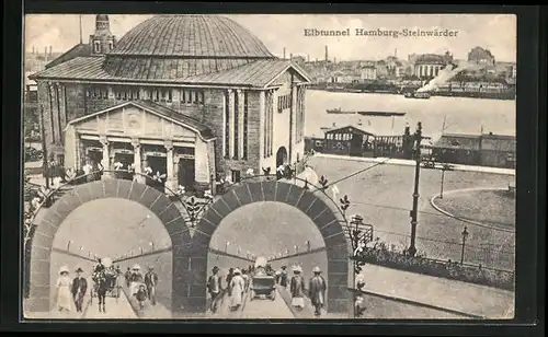 AK Hamburg-Steinwärder, Elbtunnel, Tunneleinfahrt und Blick über die Elbe