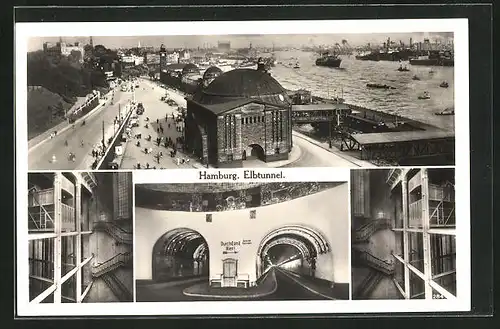 AK Hamburg-St. Pauli, Elbtunnel, Strasse vor der Tunneleinfahrt, am Fahrtsuhl