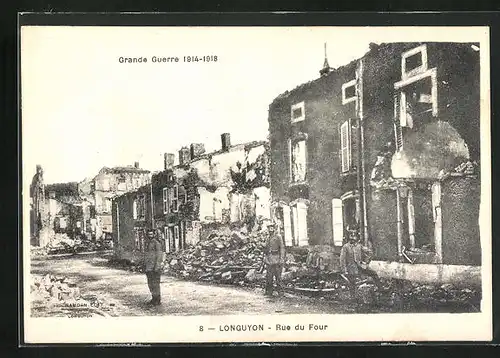AK Longuyon, Rue du Four, Grande Guerre 1914-1918