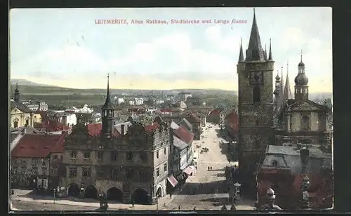 AK Leitmeritz / Litomerice, Altes Rathaus, Stadtkirche und Lange Gasse