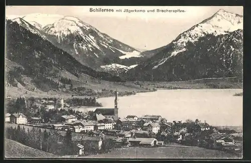 AK Schliersee, Ortsansicht mit Jägerkamp und Brecherspitze