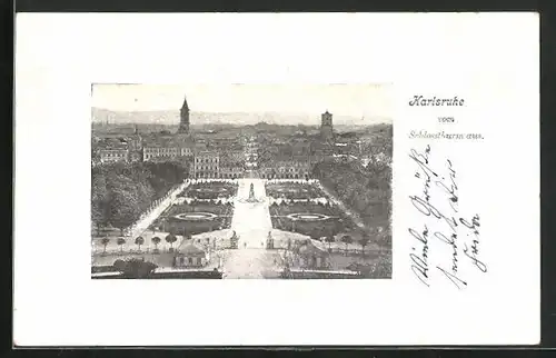AK Karlsruhe, Panorama vom Schlossturm aus