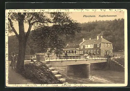 AK Pforzheim, Partie am Gasthaus Kupferhammer
