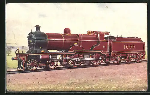 Künstler-AK Three Cylinder Compound Express Locomotive No. 1000, Midland Railway