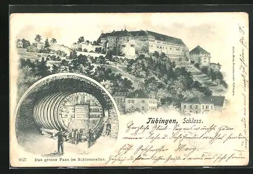 AK Tübingen, Schloss, grosses Fass im Schlosskeller