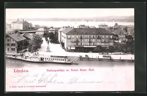 Relief-AK Lindau / Bodensee, Hafenpartie mit Hotel Bayr. Hof