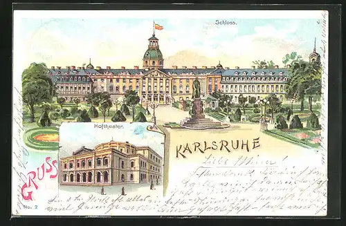 Lithographie Karlsruhe, Schloss, Hoftheater