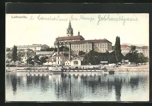 AK Leitmeritz / Litomerice, Stadt mit Elbdampfer