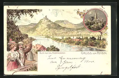 Lithographie Bad Godesberg, Ruine und Gesamtansicht