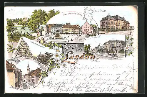 Lithographie Landau / Pfalz, Max-Josephs-Platz, Ostbahnstrasse, An 44
