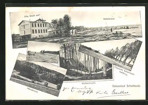 AK Scharbeutz / Ostsee, Hotel Villa Glück auf!, Chaussée, Wolfsschlucht