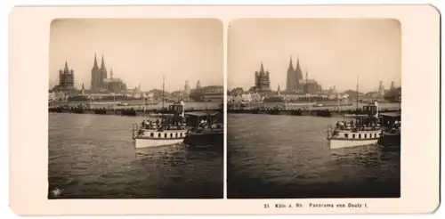 Stereo-Fotografie NPG, Ansicht Köln, Ausflugsdampfer mit Blick zum Dom