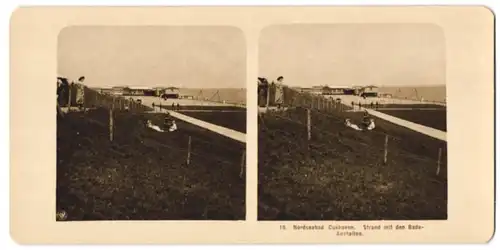 Stereo-Fotografie NPG, Ansicht Cuxhaven, Strand mit den Badeanstalten