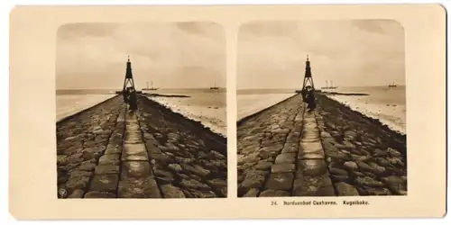 Stereo-Fotografie NPG, Ansicht Cuxhaven, Blick auf die Kugelbake an der Mole