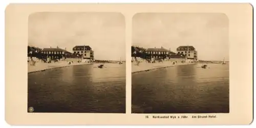 Stereo-Fotografie NPG, Ansicht Wyk a. Föhr, Strandpartie mit Blick auf das Strand Hotel