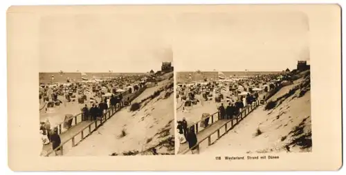 Stereo-Fotografie NPG, Ansicht Westerland, Badegäste am Strand mit Strandkörben