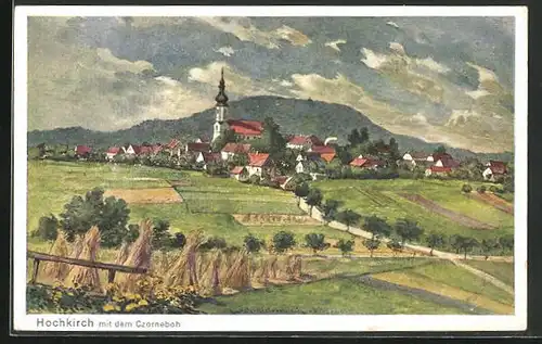 AK Hochkirch, Ortsansicht mit Kirche und Czorneboh