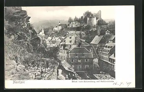 AK Montjoie, Blick vom Katzenberg auf Schlossruine