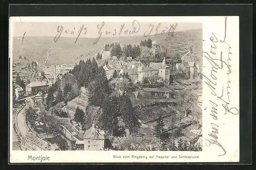 AK Montjoie, Blick vom Ringsberg auf Hospital und Schlossruine