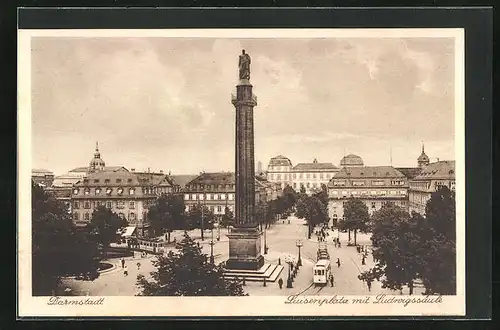 AK Darmstadt, Luisenplatz mit Ludwigssäule