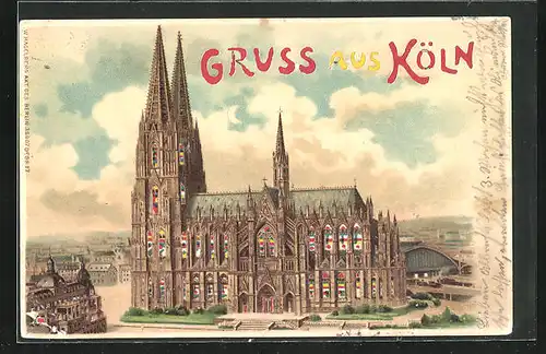 Lithographie Köln, Blick zum Dom, Halt gegen das Licht