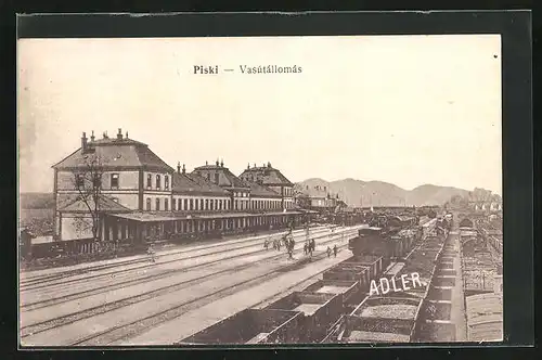 AK Piski, Vasútállomás, Totalansicht vom Bahnhof