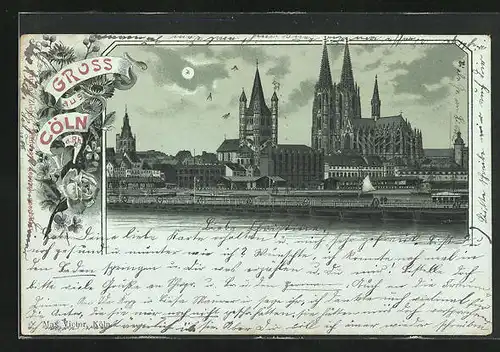 Mondschein-Lithographie Köln a. Rh., Ortspartie mit Dom