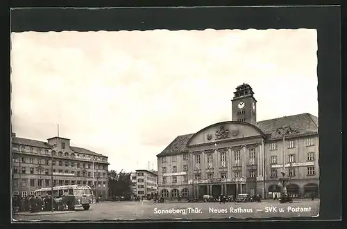 AK Sonneberg /Thür., Blick auf neues Rathaus und Postamt