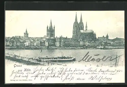AK Köln, Gesamtansicht vom Rhein und Bade-Anstalt