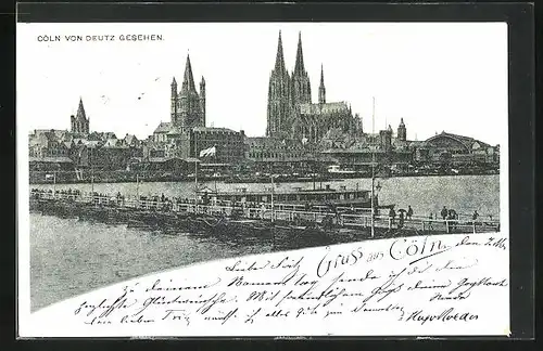AK Köln, Gesamtansicht mit Dom von Deutz aus gesehen