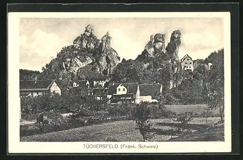 AK Tüchersfeld, Blick auf das Dorf vor Felsenlandschaft