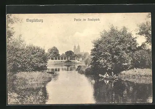 AK Magdeburg, Partie im Stadtpark mit Booten